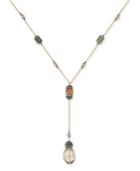 Paul & Pitu Naturally 14k Gold-plated Multi-stone Labrodorite, Quartz, Agate, And Freshwater Pearl Lariat Necklace
