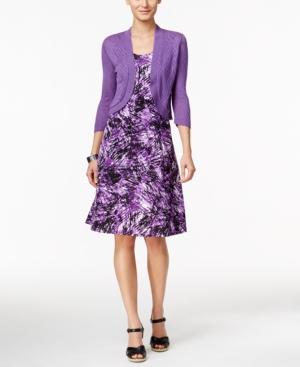 Ny Collection Petite Printed Dress And Pointelle Cardigan