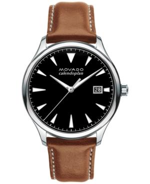 Movado Men's Swiss Heritage Series Calendoplan Cognac Leather Strap Watch 40mm 3650001