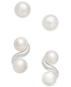 2-pc. Set Cultured Freshwater Pearl (5-1/2 & 6mm) Stud Earrings In Sterling Silver