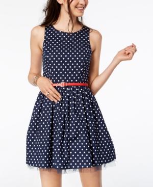 Emerald Sundae Juniors' Polka-dot Fit & Flare Dress