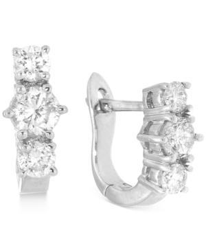 Diamond Three Stone Hoop Earrings (1 Ct. T.w.) In 14k White Gold