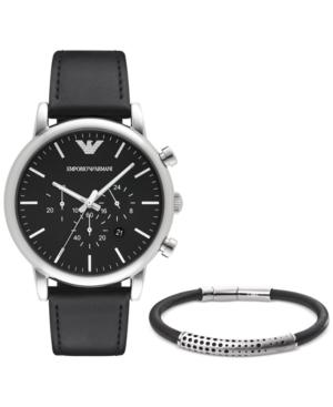Emporio Armani Men's Chronograph Luigi Black Leather Strap Watch And Bracelet Set 46mm Ar8029