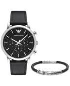 Emporio Armani Men's Chronograph Luigi Black Leather Strap Watch And Bracelet Set 46mm Ar8029