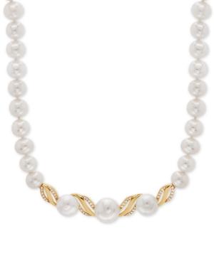 White Cultured Freshwater Pearl (6 & 8-1/2mm) & Diamond (1/6 Ct. T.w.) 17 Collar Necklace In 14k Gold