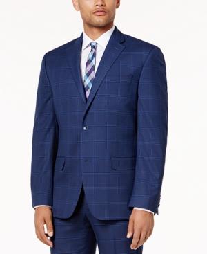 Sean John Men's Classic-fit Stretch Dusty Blue Windowpane Suit Jacket