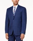 Sean John Men's Classic-fit Stretch Dusty Blue Windowpane Suit Jacket