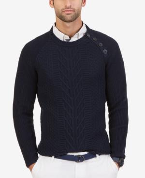 Nautica Men's Cable-knit Buttoned Crew Sweater