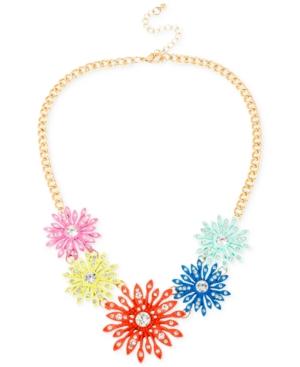 M. Haskell Gold-tone Pave Crystal Multi-colored Flower Frontal Necklace