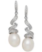 Freshwater Pearl (8mm) And Diamond (1/8 Ct. T.w.) Swirl Drop Earrings In Sterling Silver