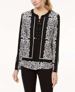 I.n.c. Printed Lace-up Top, Created For Macy's