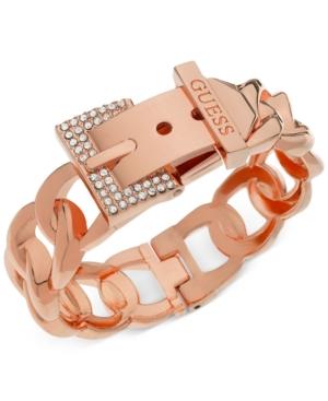 Guess Rose Gold-tone Crystal Buckle Hinge Bangle Bracelet