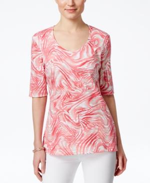 Karen Scott V-neck Tee, Wave Print