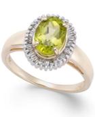 Peridot (1-1/2 Ct. T.w.) And Diamond (1/3 Ct. T.w.) Oval Ring In 14k Gold