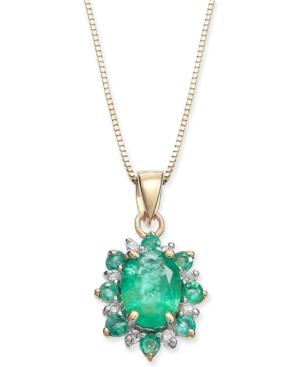 Emerald (1 Ct. T.w.) & Diamond Accent 18 Pendant Necklace In 14k Gold