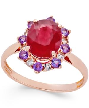 Ruby (1-1/2 Ct. T.w.), Amethyst (1/2 Ct. T.w.) And White Sapphire (1/4 Ct. T.w.) Ring In 10k Rose Gold