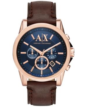 Ax Armani Exchange Men's Chronograph Dark Brown Leather Strap Watch 45mm Ax2508