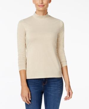 Charter Club Petite Metallic Mock-neck Top, Only At Macy's