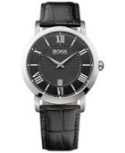 Hugo Boss Men's Ambassador Black Leather Strap Watch Gift Set With Fragrance 42mm 1513137