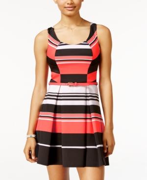 Trixxi Juniors' Striped Scuba Fit & Flare Dress