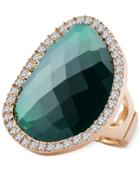 T Tahari Gold-tone Emerald Stone And Crystal Stretch Ring