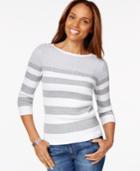 Karen Scott Petite Striped Cable-knit Sweater, Only At Macy's