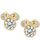 Disney Children's Cubic Zirconia Minnie Mouse Stud Earrings In 14k Gold