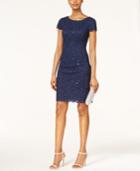 Alex Evenings Cap-sleeve Sequined Lace Sheath Dress