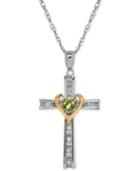 Peridot (1/4 Ct. T.w.) And Diamond Accent Cross Pendant Necklace In Sterling Silver And 14k Gold