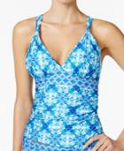 La Blanca True Blue Tile-print Tankini Top Women's Swimsuit