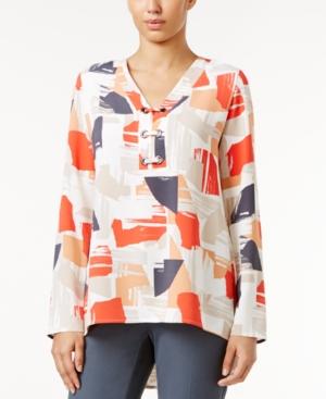 Alfani Printed Lace-up Top, Only At Macy's