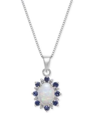 Multi-gemstone (3/4 Ct. T.w.) & Diamond Accent 18 Pendant Necklace In 14k White Gold