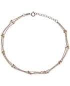 Tri-tone Beaded Ankle Bracelet In 14k White, Yellow And Rose Gold
