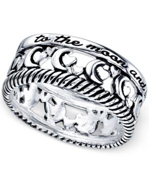Unwritten Moon And Heart Ring In Sterling Silver