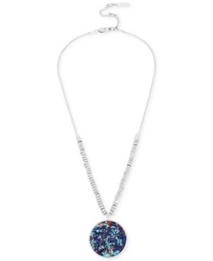 Kenneth Cole New York Silver-tone Blue Stone Chip Disc Pendant Necklace