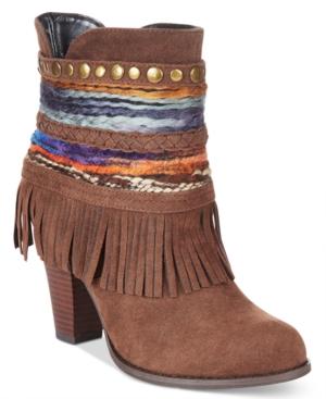 Dolce By Mojo Moxy Bronco Western Fringe Booties Women's Shoes