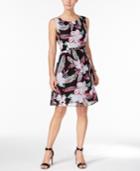 Connected Petite Belted Floral-print Dress