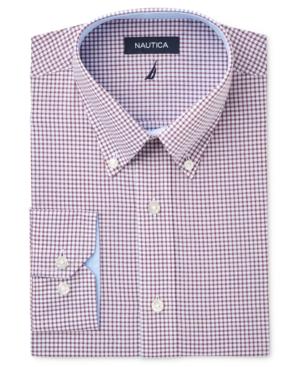 Nautica Men's Fitted Wine Chambray Dress Shirt