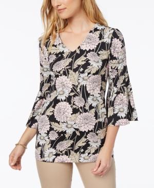 Charter Club Printed Bell-sleeve Blouse, Created For Macy's