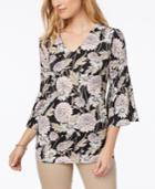 Charter Club Printed Bell-sleeve Blouse, Created For Macy's