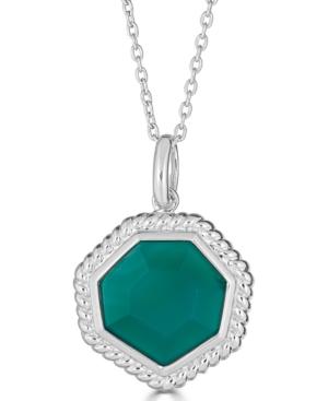 Green Agate Beaded Frame 18 Pendant Necklace In Sterling Silver