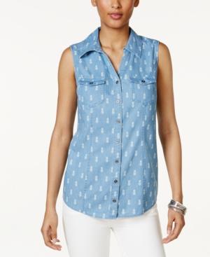 Style & Co Pineapple-print Denim Shirt, Only At Macy's