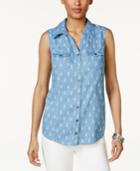 Style & Co Pineapple-print Denim Shirt, Only At Macy's