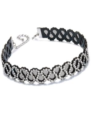 Inc International Concepts Silver-tone Crystal Studded Ribbon Choker Necklace, Created For Macy's