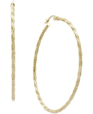 Twist Diamond Cut Hoop Earrings In 14k Gold