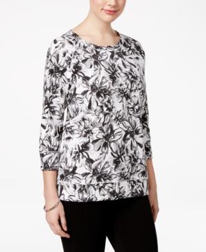 Karen Scott Floral-print Active Sweatshirt, Created For Macy's