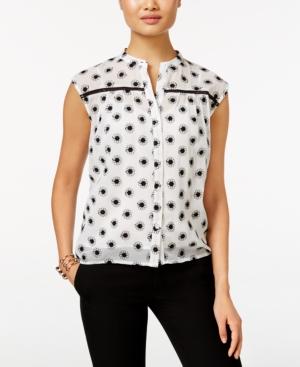 Cece By Cynthia Steffe Sheer Embroidered Floral Top