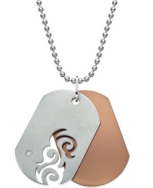 Men's Diamond Accent Cutout Dog Tag Necklace In Stainless Steel
