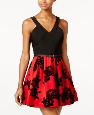 Crystal Doll Juniors' Velvet-print Fit & Flare Dress