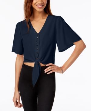 Gypsies & Moondust Juniors' Buttoned Tie-front Camp Shirt